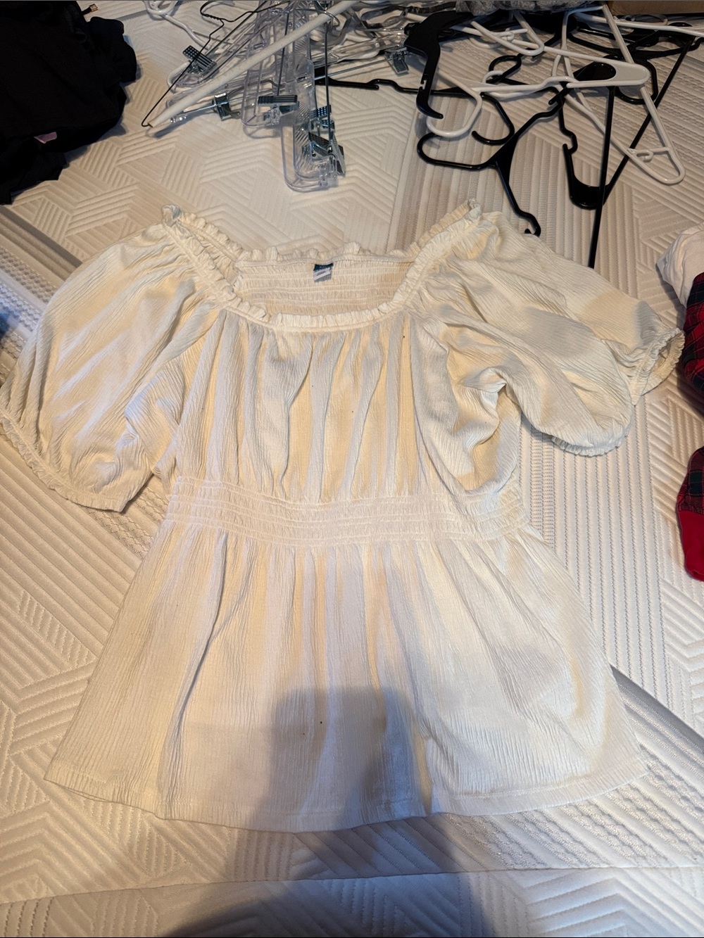 Smocked Off-Shoulder Peasant Top - White